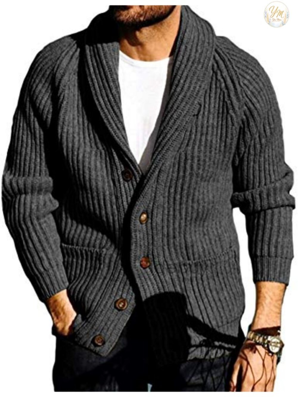 Mens Shawl Collar Cable Knit Cardigan Button Down Sweater